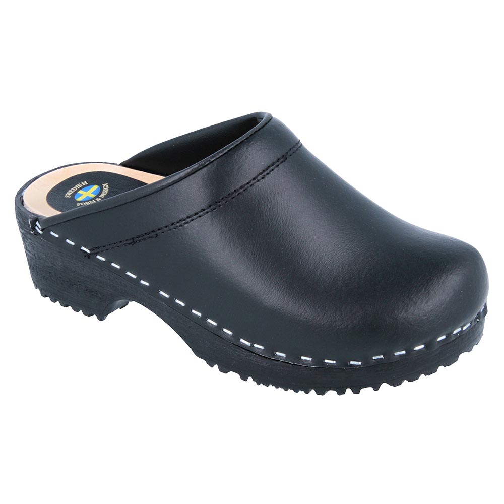 leather wooden clogs